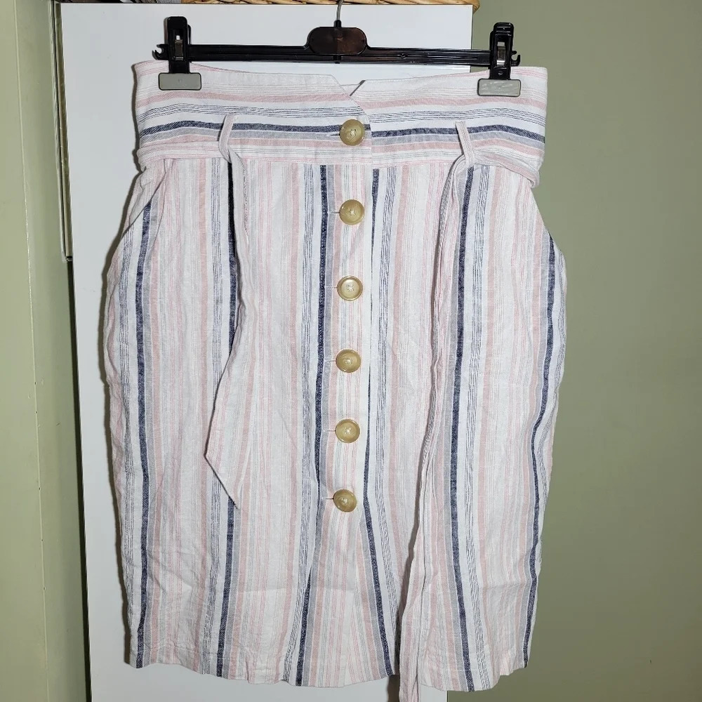 ❤️ 3 for $35 Ever New linen blend tie waist  striped mini knee length skirt 10